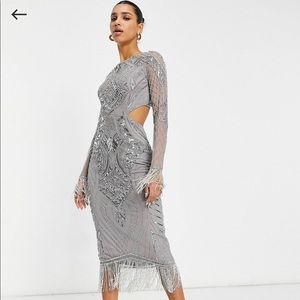 ASOS Starlet Backless Cut-out Maxi Dress Silver beads/crystals/embellish…